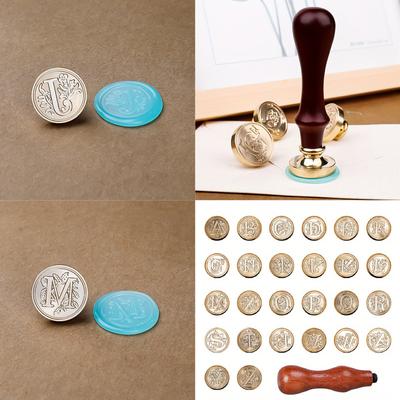Wax Seal Stamp Set,Sealing Wax Stamp Head + 1 Wood Hilt Vintage Seal Wax Stamp Kits for Gift Packaging Envelops,Cards