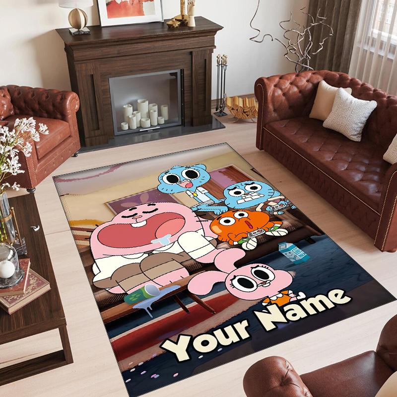 Personalized Crystal Velvet Carpet Custom Name Text,Amazing World of Gumball Anti Slip Area Rug For Home Decoration