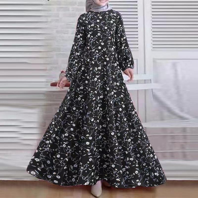 Plus Size Retro Floral Long Sleeve Dress for Women