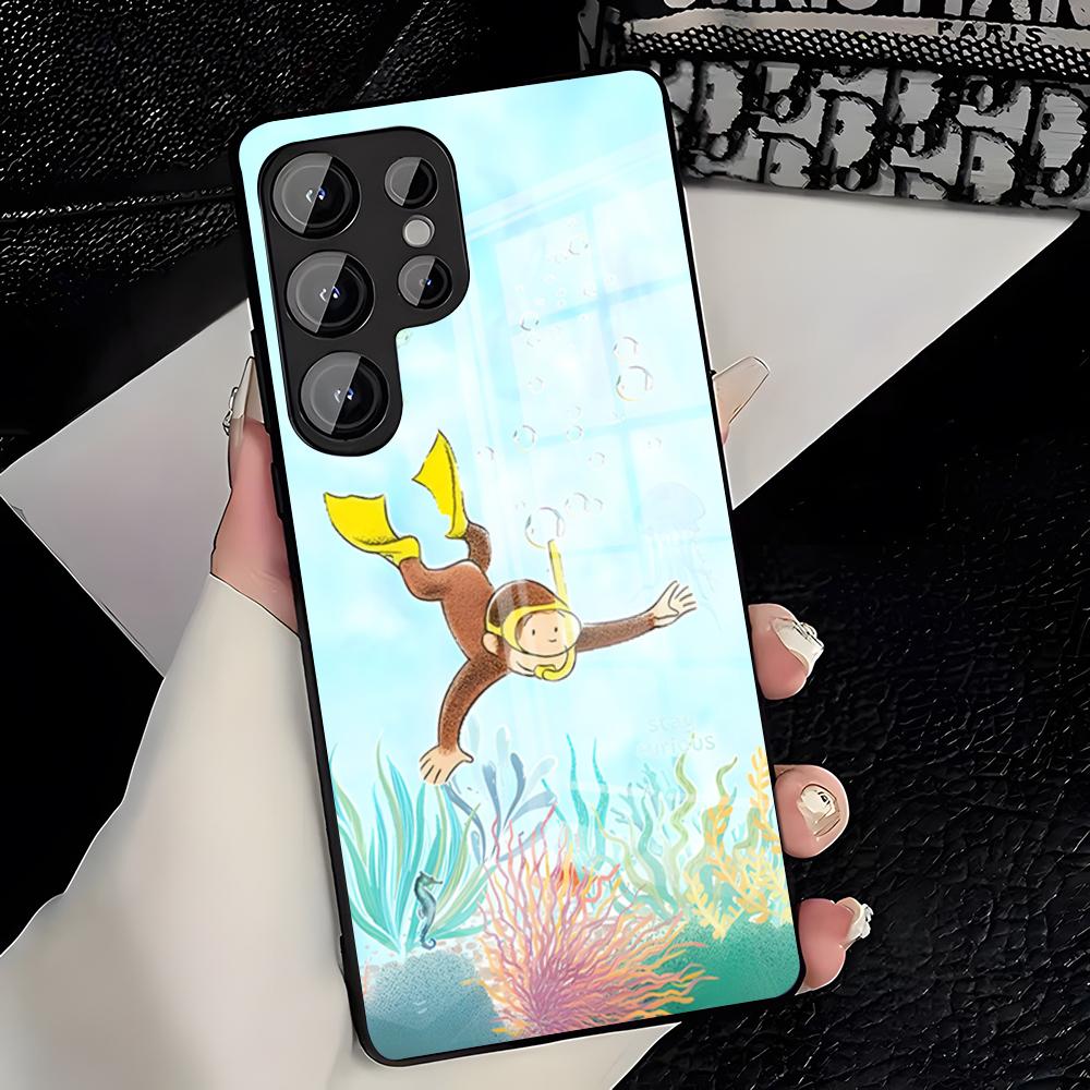 Curious George Monkey Phone Case For Samsung A25 A13 A33 5G A54 A36 A35 A56 A52 A14 Shockproof Glass Cover