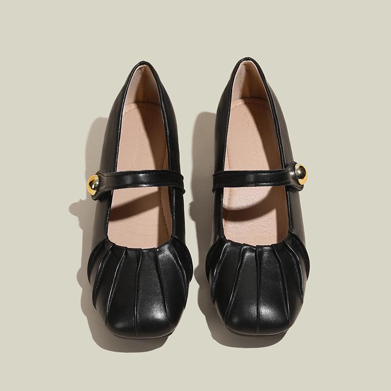 Mary Jane shoes women's spring and autumn new square head shallow mouth thick heel inner height increase 5CM small single shoes small size 3233