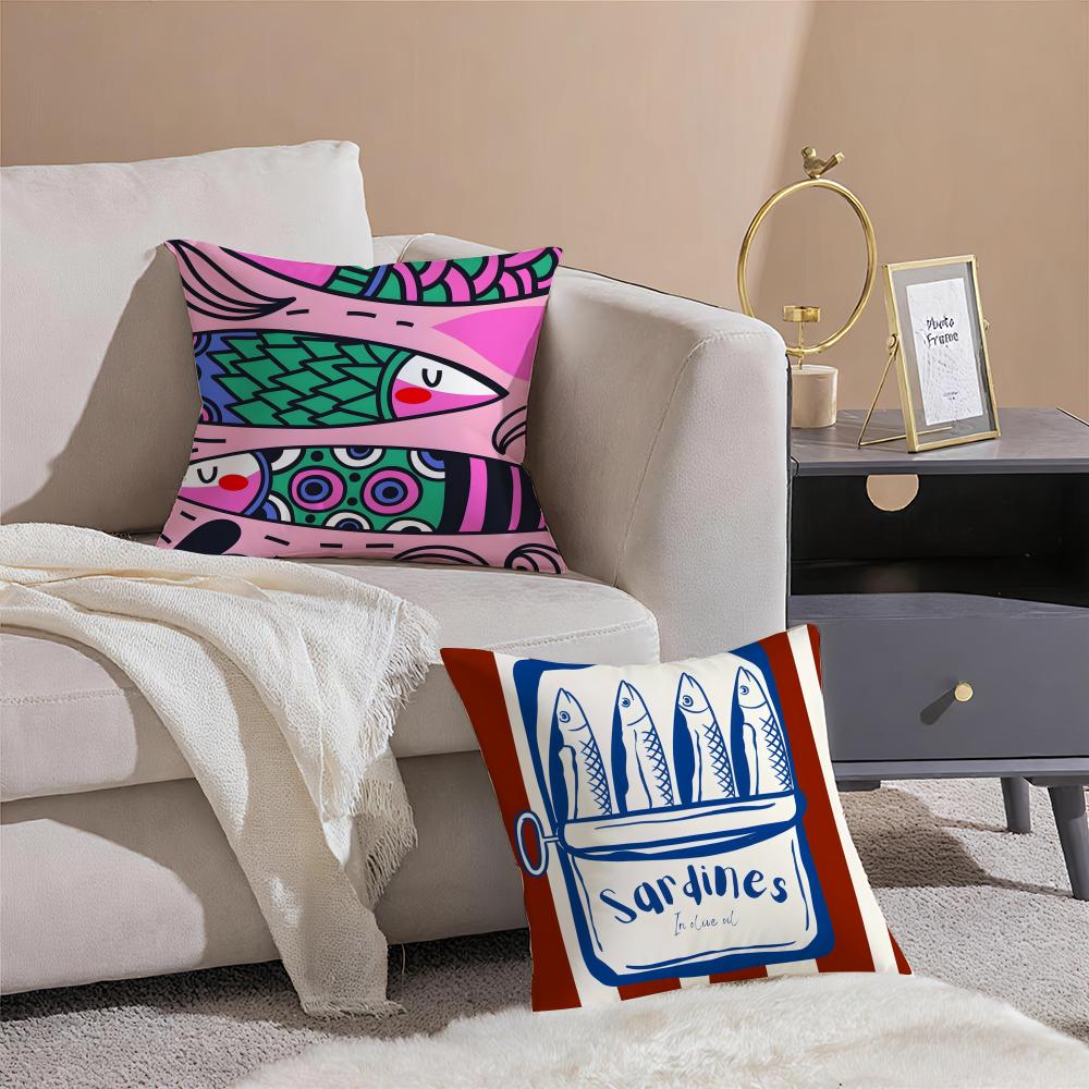 Bunte Sardinen Fantasiemuster Kissenbezug Kissenhülle Kurzer Plüsch Verdeckter Reißverschluss Wohnzimmer Sofa Kissenbezug