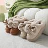 Waterproof Leather Bow Fur Women's Slippers - Thick, Cute, Relaxing Cotton Indoor/Outdoor Shoes