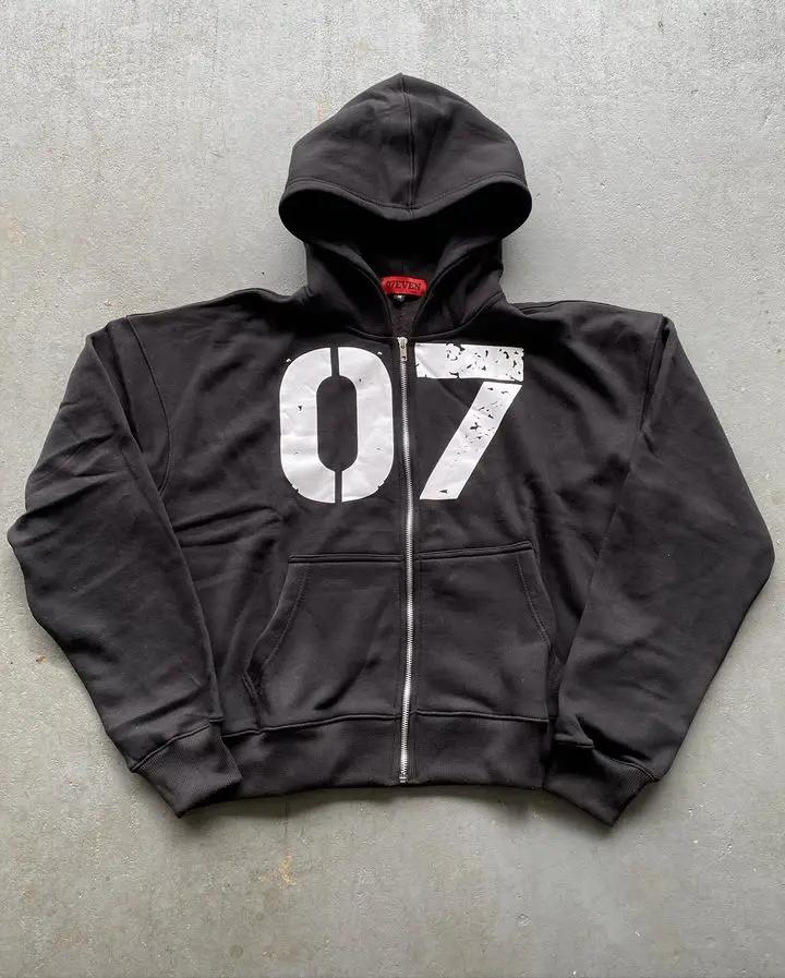 Streetwear Y2K Casual Zipper Cardigan Fashion Digital Print Hooded
