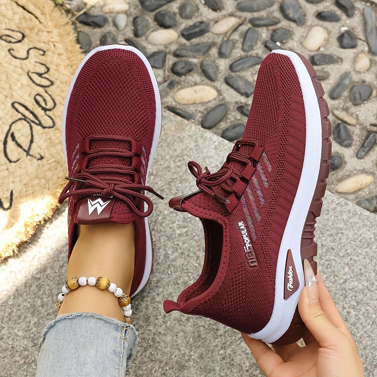 

Женские повседневные кроссовки для бега и ходьбы на открытом воздухе весна/лето, двухслойные трикотажные туфли со шнуровкой и узором в виде рыбки 39 красный