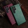 Echtes Straußenleder Case für Samsung Galaxy S23 FE S24 Ultra S22Plus S21FE S20 S23 Rindsleder Rückabdeckung Hülle Schale