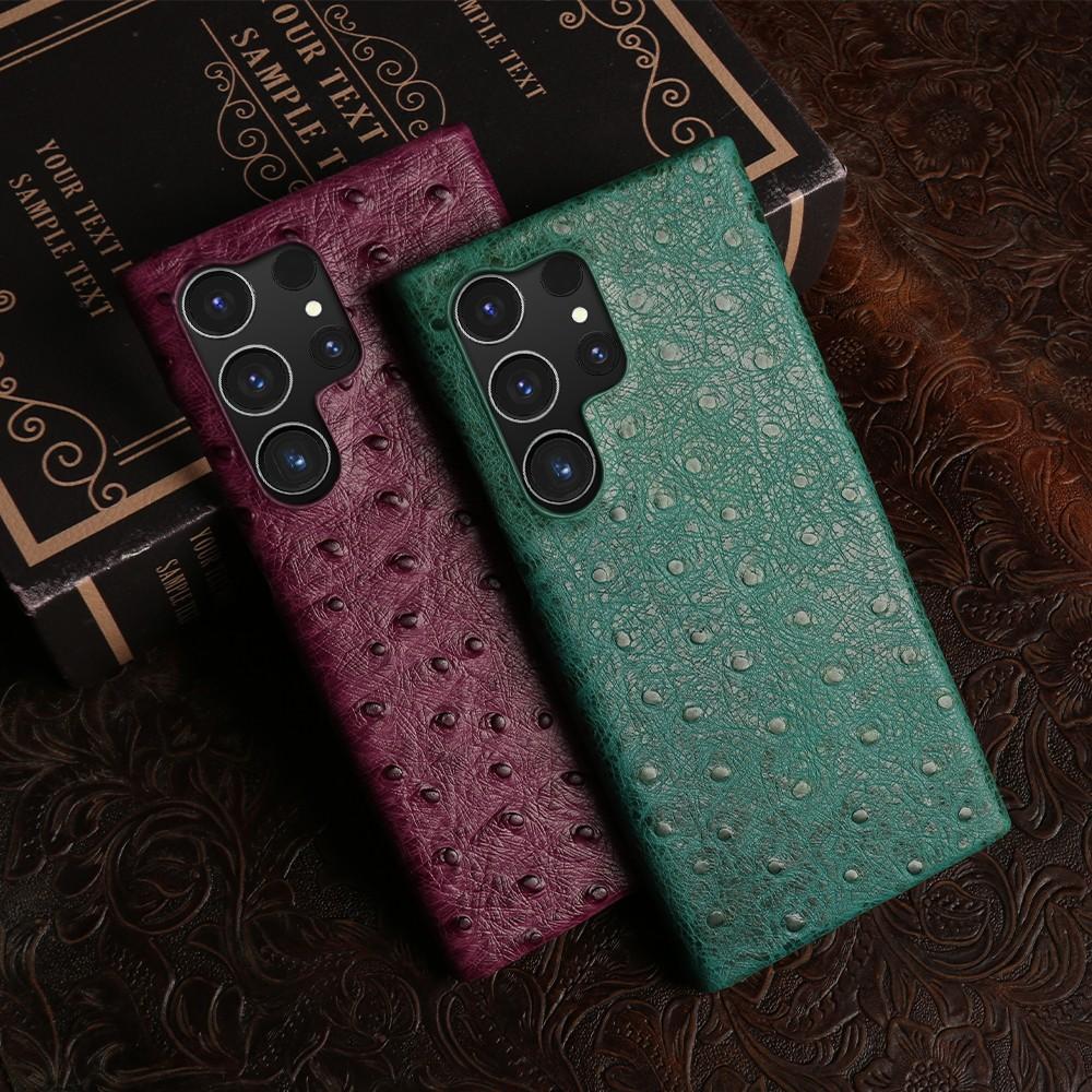 Echtes Straußenleder Case für Samsung Galaxy S23 FE S24 Ultra S22Plus S21FE S20 S23 Rindsleder Rückabdeckung Hülle Schale
