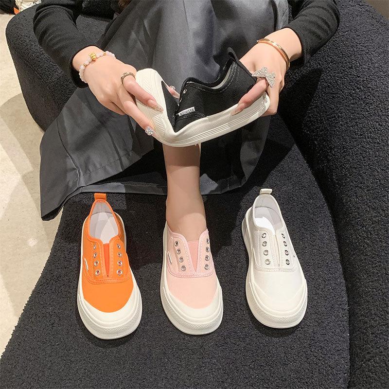 2025 autumn new versatile multi-color low-top canvas shoes women's platform lazy one-pedal casual board shoes single shoes tide