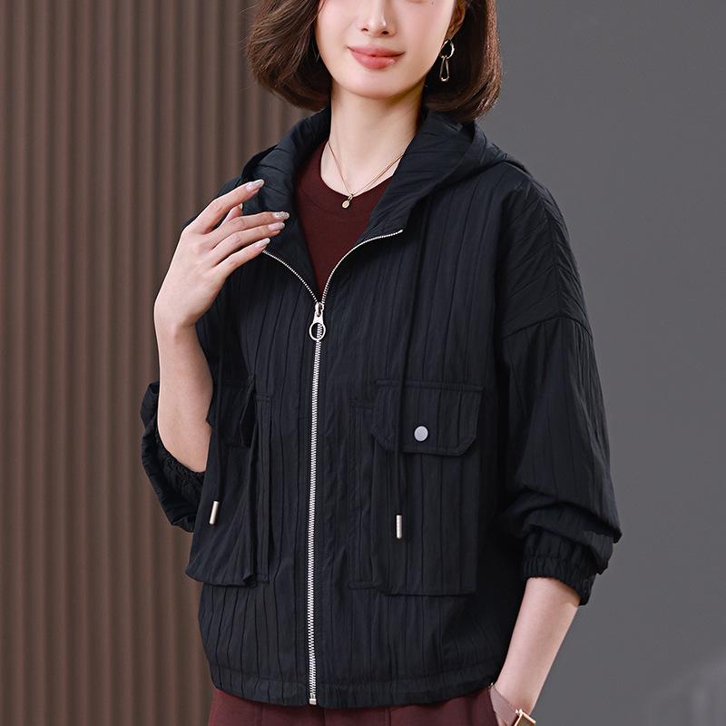 

Women s Loose Hooded Jacket - Spring/Autumn 2024 Fashion for Stylish Moms M (for 90-115 lbs) чёрный
