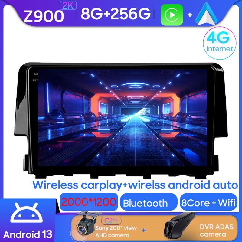 Android 14 For Honda Civic 10 FC FK 2015 - 2020 Car Radio Multimedia Video Player Android Auto Wireless Adapter