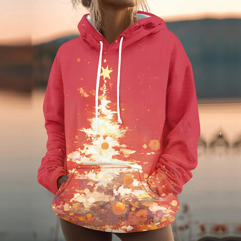 Women's Fashion Sweatshirt Printed Casual Hooded Sweatshirt With Pockets