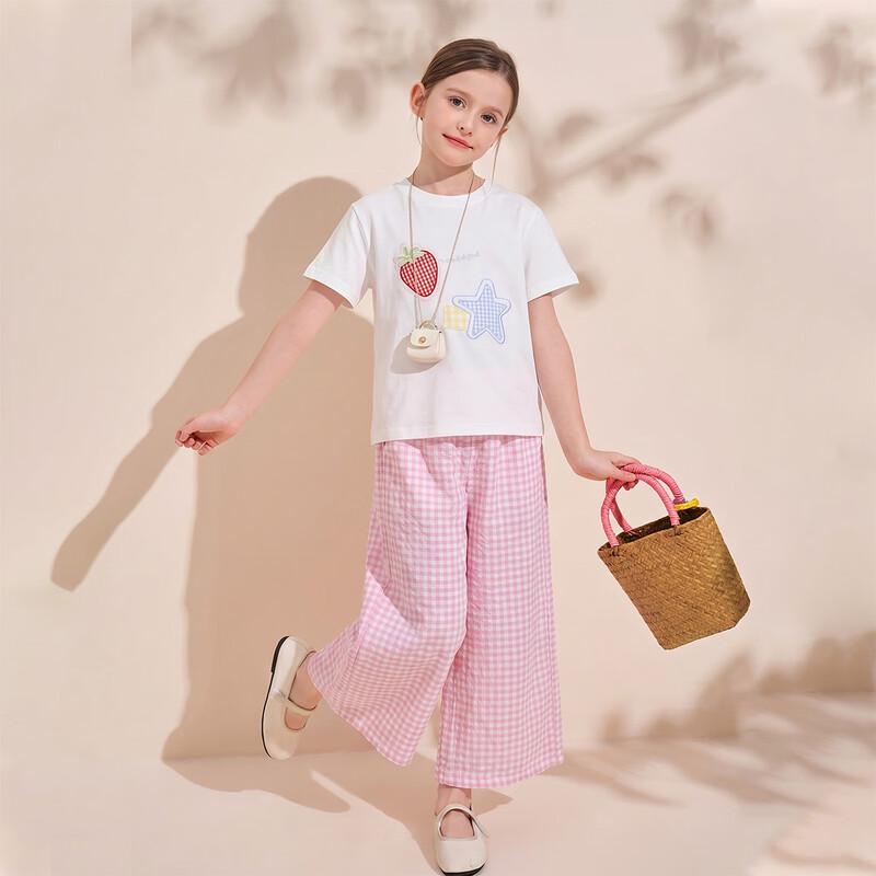 Girls' Strawberry Star T-Shirt & Pink Plaid Pants Set