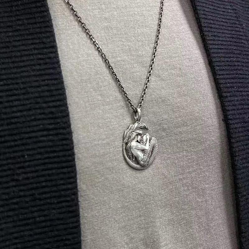 Fashionable Mermaid Pendant Necklace Geometric Pattern Men Decoration Women