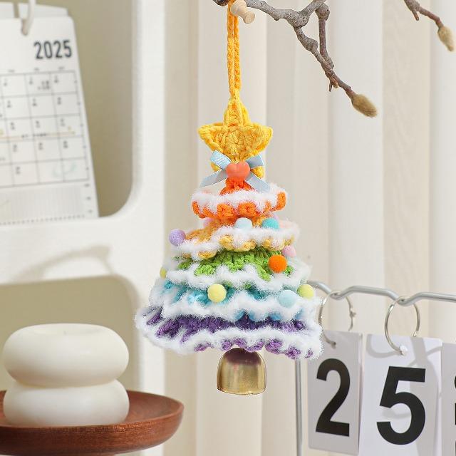 Crochet Christmas Tree Hanging Pendant - Knitted Plush Decor with Jingle Bell for Xmas Party & Home
