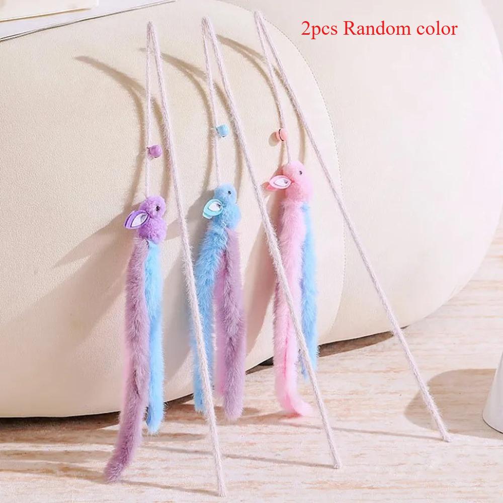 

2pcs Cat Toys Plush Tassel Cats Teaser Stick Wool Rabbit Cat Toys Interactive Sticks Cats Toy with Bell Kitten Toy Pet Supplies