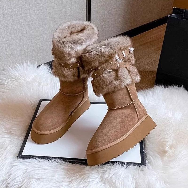 Fashion Thick-Soled Snow Boots Women's Ankle Winter Boots Thickened Fur Snow Boots 2025 New Cotton Soft Casual Snow Boots Original Girls' Fashionable