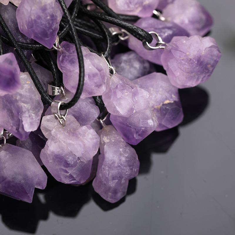 Irregular Amethyst Healing Natural Gemstone Necklace Irregularity Crystal Silver Chain Necklace Charms Pendant Necklace