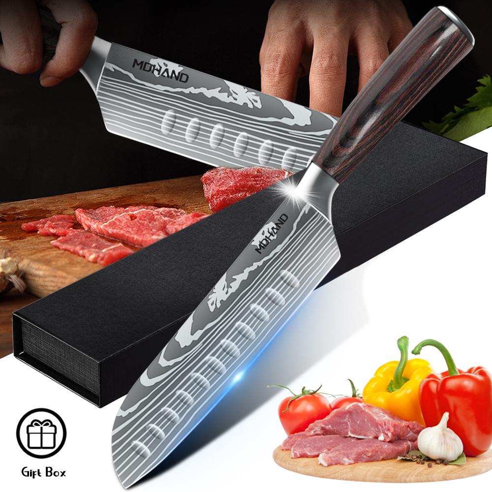 7 Inch Santoku Knife Laser Damascus Stainless Steel Kitchen Knives Professional Chef Knife Full Tang Vegetable Cutting Knife