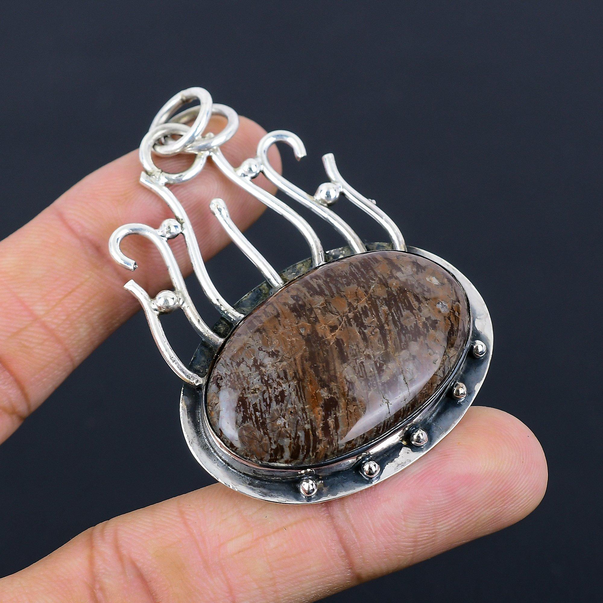 

Halloween Sale Sterling Silver Silver Leaf Jasper Stone Anniversary Wife Pendant