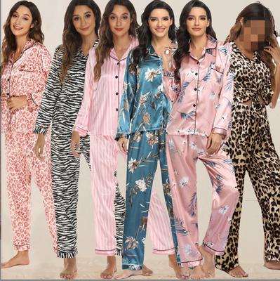 Loungewear für Damen im europäischen und amerikanischen Stil für Frühling und Herbst, bequemes Satin-Pyjama-Set, lässige 2-teilige bedruckte Homewear