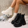 Fashion BLACK and White Boots Winter Shoes Women Ankel Boots Goth Shoes Platform Boots Snow Booties Woman Large Size Warm Botas 3223
