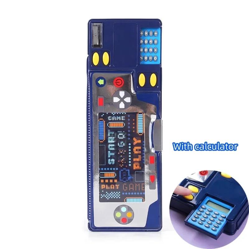 Caixa de papelaria calculadora presente criativo para alunos do ensino fundamental menino estojo de lápis dupla face multifuncional