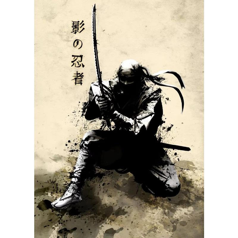 Japanisches Samurai Leinwandgemälde Wandkunst Charakter Poster und Drucke Heimdekorationsbild für Wohnzimmer Schlafzimmer Ästhetisch