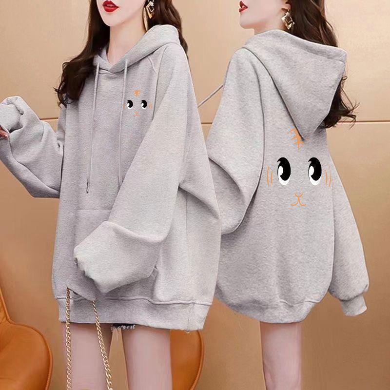Autumn and Winter Fleece Pullover Hoodie, Fashionable Cartoon Print, Large Size Loose, Slimming, Versatile Hoodie