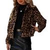 Autumn Winter Women's Leopard Print Fleece Jacket, Loose Long Sleeve Zipper Fluffy Outerwear for Women, EU/US Size