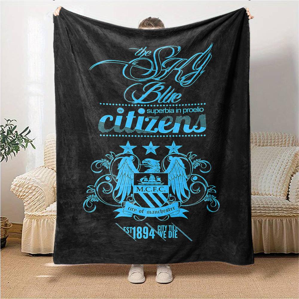 Coperte con Stemma Manchester City Flanella Stampata Traspirante Calda Coperta da Divano per Casa Ufficio Copriletti 0708a20
