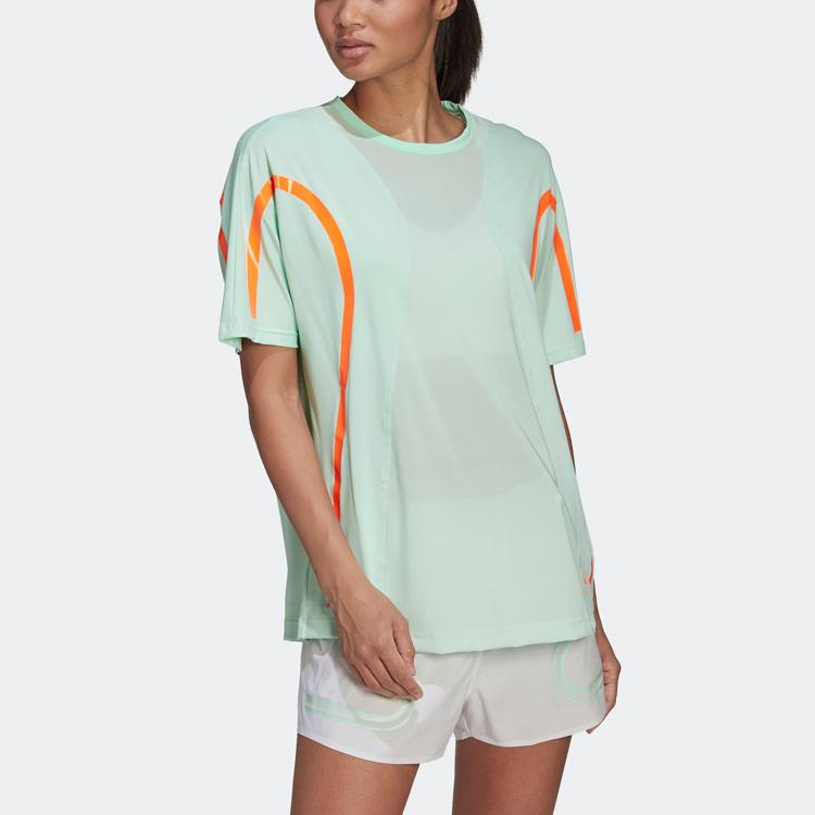 Adidas X Stella McCartney Collaboration Loose Breathable Running Sports Short Sleeve T-Shirt Women Tops Light-Green HD9114