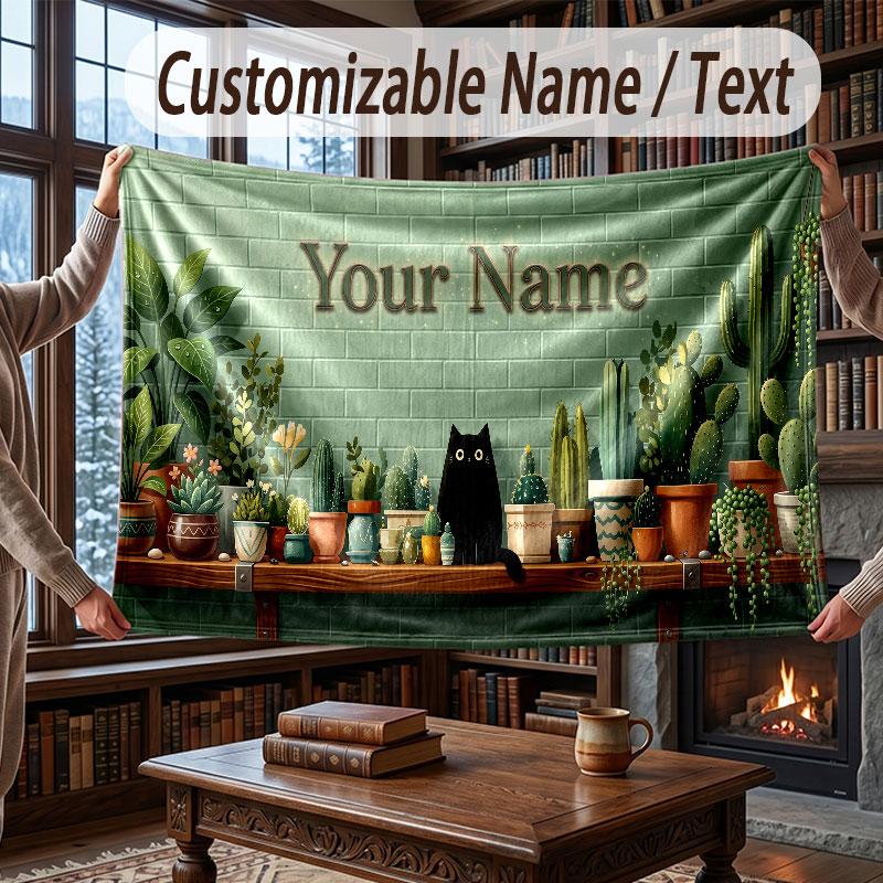 Cat Theme Throw Blanket Custom Name Text Personalized Blanket Soft Cozy Blanket for Home Sofa Bed