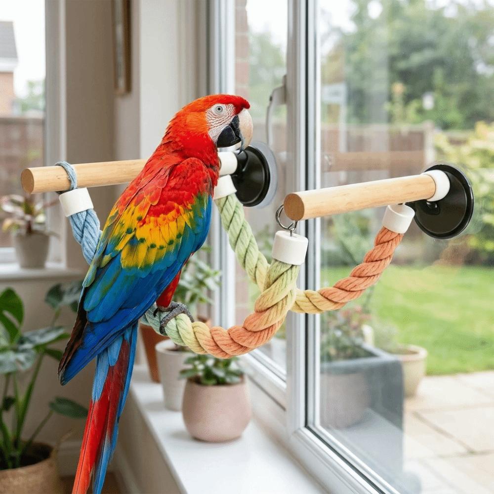 Bite Resistant Parrot Climbing Perch Suction Cup Hanging Bird Swing Bird Swing Toy  Bird Cages