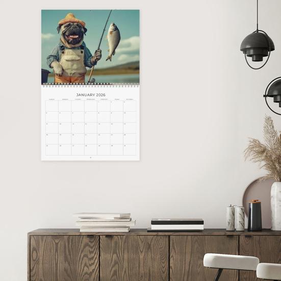 Dog Gone Fishing Calendar 2026 Coil Binding Smooth Page Turn Desk Calendar for Home Office School Desk Decorative Practical Desk Accessory