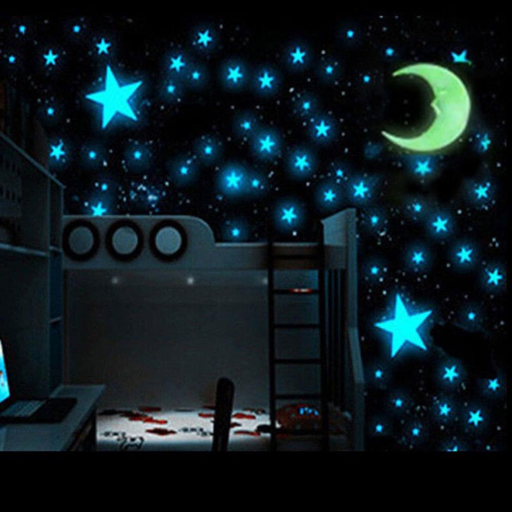 103 Pcs Luminous Wall Stickers, Glow In The Dark Star And Moon Ceiling Stickers, DIY Wall Art Home Decor Room Decor