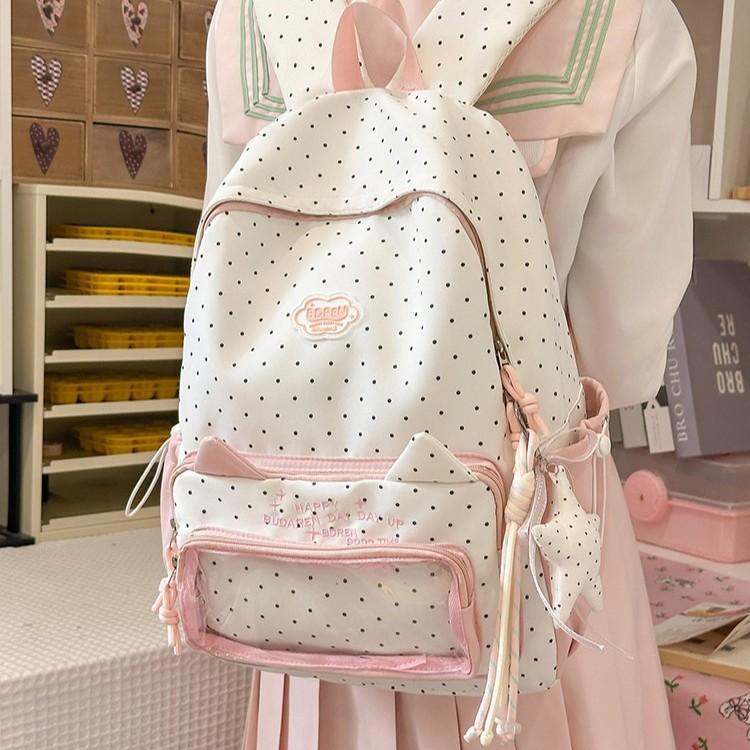 Schoolbag Wholesale Junior High School Student College Wind Polka Dot Backpack Female Student Cute Elementary School Student Large Capacity School Bag
