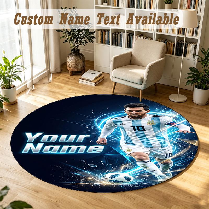 Round Rug Custom NameLionel Messi Pattern Non Slip Carpet Home Floor Decor