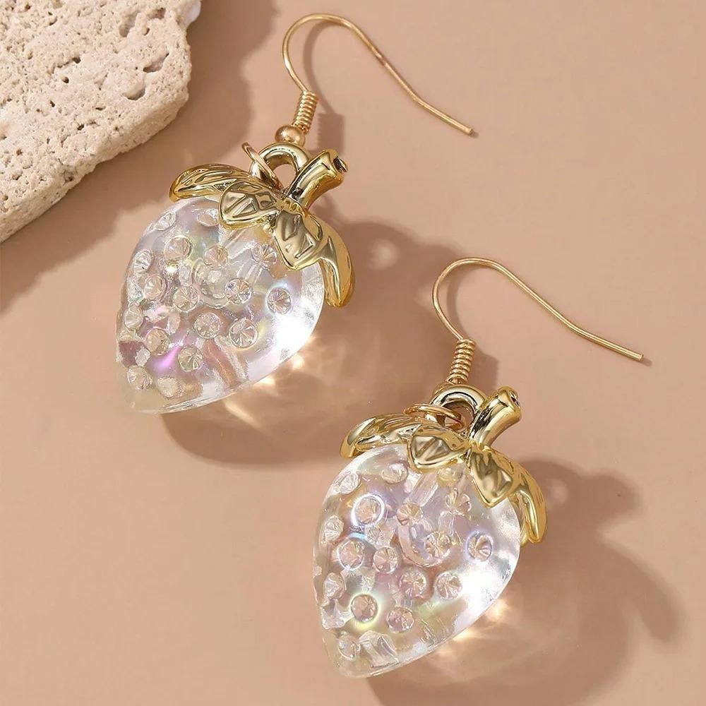 Sweet Strawberry Resin Drop Earrings for Women and Girls, Elegant Bow Stud Earrings and… More