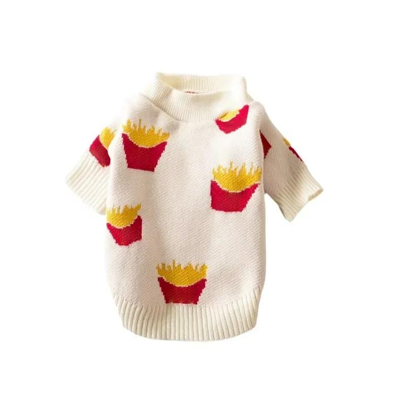 

Soft Pet Dog Sweater Cotton Winter Puppy Clothes for Pet Small Dog Clothing French Fries Printed High Quality Design Pet Jacket XS（old）