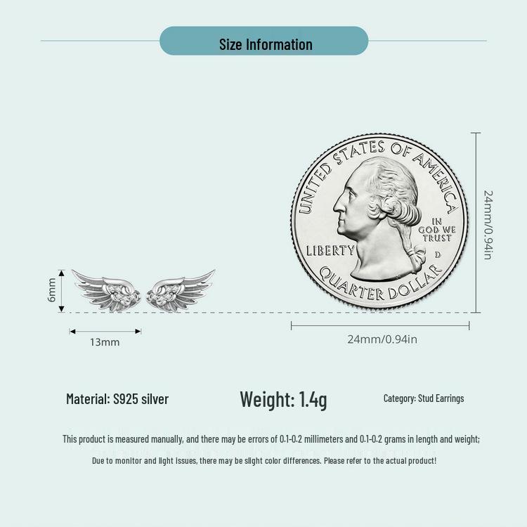 Silver Ziyun Original S925 Angel Wing Earrings with Inlaid Zircon - Unisex Retro Design.
