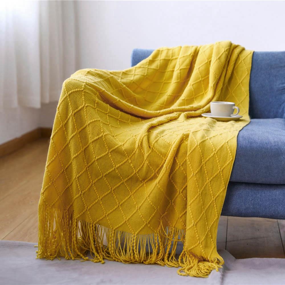 100% Acryli for Couch Bed Solid Color Knit with Tassels Home Textile Throw Home Supplies Blanket