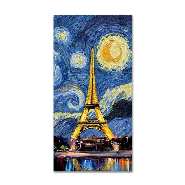 

Звездная ночь Парижской башни Картина на холсте Абстрактные пейзажи Постеры и принты Настенная картина для декора гостиной Cuadros без рамки 20*40cm No Frame