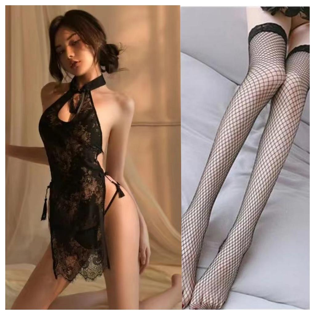 Sexy Lace Hollow Cheongsam Uniform Temptation Perspective Free Passion Suit A26