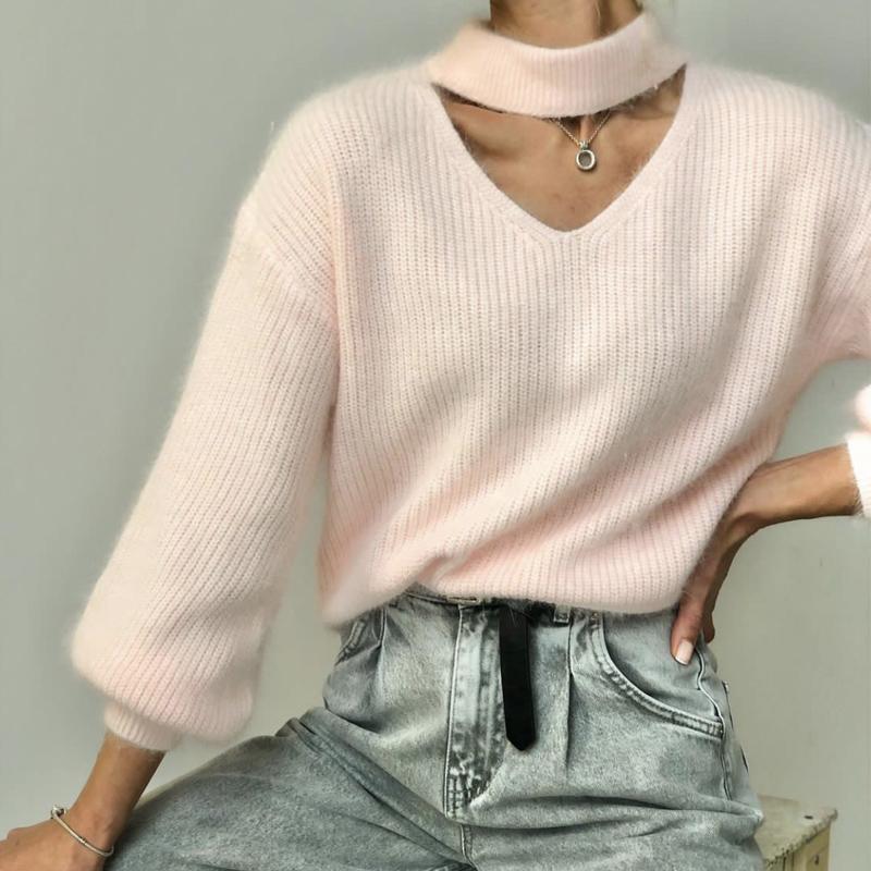 Hirsionsan Weiche Warme V-ausschnitt Pullover Frauen Elegante Candy Farbe Gestrickte Weibliche Pullover Lose Kaschmir Grundlegende Strickwaren Pullover