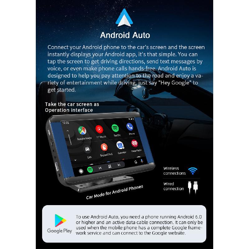 7 Inch For Wireless Carplay Android Auto Monitor Portable Screen Bluetooth Mirror Link Car Tablet With Bracket With Rear Camera