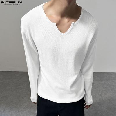 Men Irregular Neck Long Sleeve Casual Texture T-shirts Tops