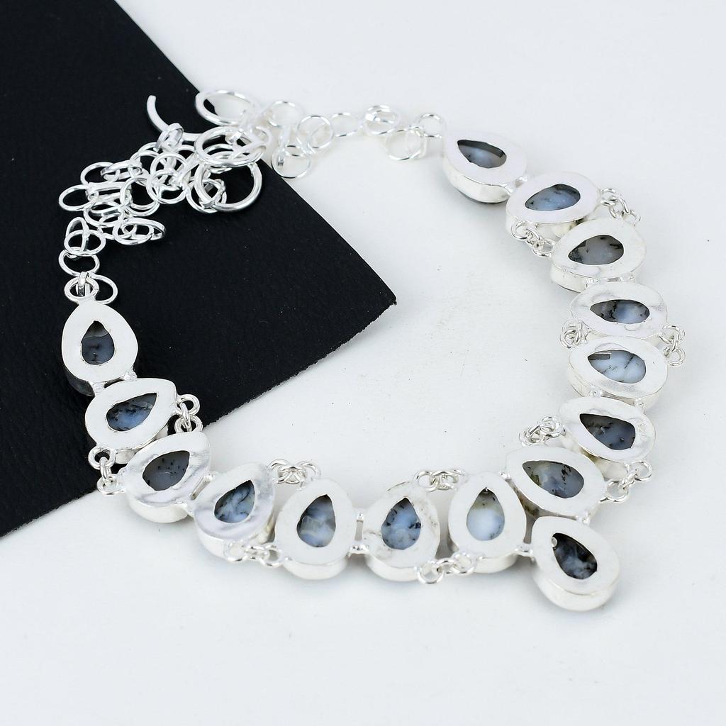 Natural Dendrite Opal Gemstone Handmade 925 Sterling Silver Electroform Necklace, Dendrite Opal Silver For Wife Unisex Necklace Gifts