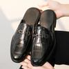Fashion Fashion New Men's Black Grey Brown Crocodile Pattern Leather Half Slippers Shoes Male Casual Mules Moccasins Breathable Loafers