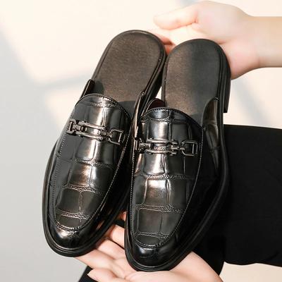 Fashion Fashion New Men's Black Grey Brown Crocodile Pattern Leather Half Slippers Shoes Male Casual Mules Moccasins Breathable Loafers