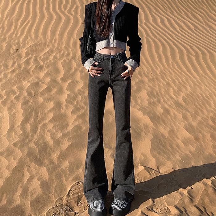 Small Slim Horseshoe Pants Jeans for Women In Autumn and Winter Slim and Tall Slim Straight Floor Pants